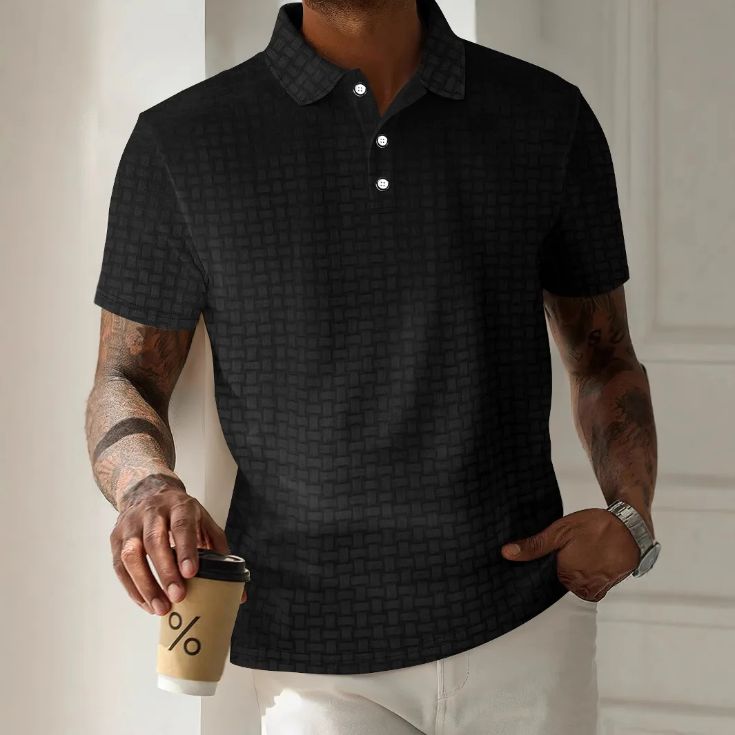 Men's summer jacquard corduroy Polo shirt - casual business short-sleeved, loose-fitting, comfortable and breathable with chest