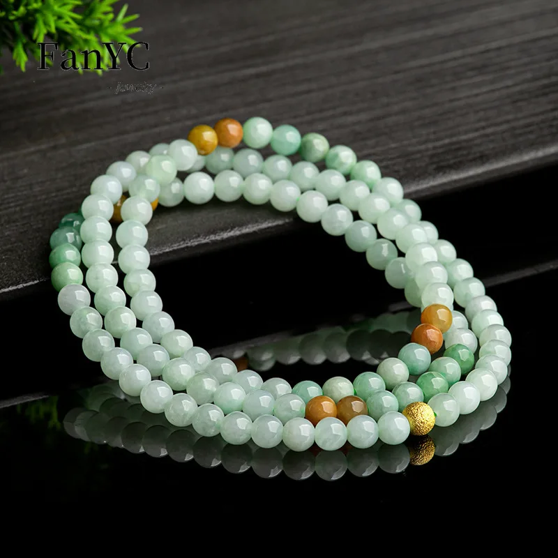 

Myanmar Jadeite 6mm Tri-colour Jade Bead Necklace Exquisite Fashion Charm Glutinous Seed Jade Bracelet Ladies Gift