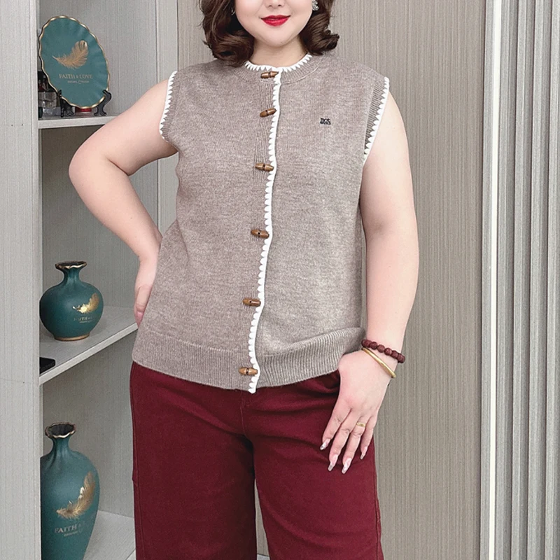 

Женский свитер без рукавов, винтажный кардиган с деревянной пряжкой, большие размеры, осенне-зимняя мода, новинка, 388