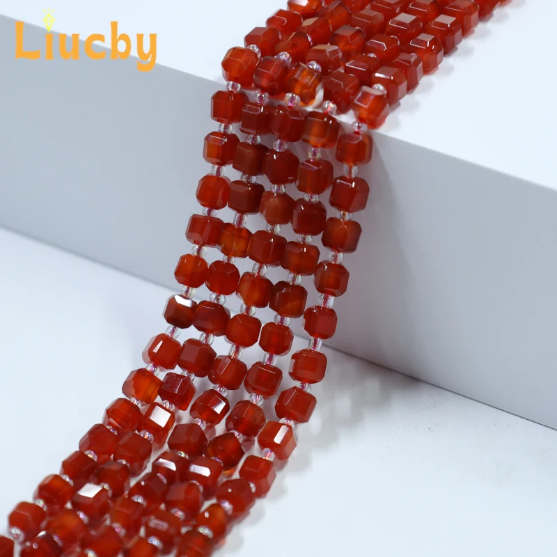 Roter Achat-Zuckerwürfel, Naturstein, roter Achat-Edelstein, Perlen für die Schmuckherstellung, DIY, Damen-Ohrringe, Schlüsselanhänger, 15'' Strang, 6/8/10 mm – Detail 5