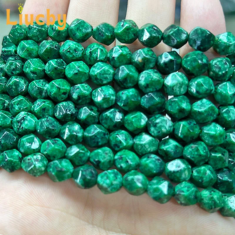 Naturstein Facettierte grüne Hanfstein Diamantperlen für Schmuckherstellung DIY Retro Halskette Armbänder Zubehör 15" Strang 8MM – Detail 6