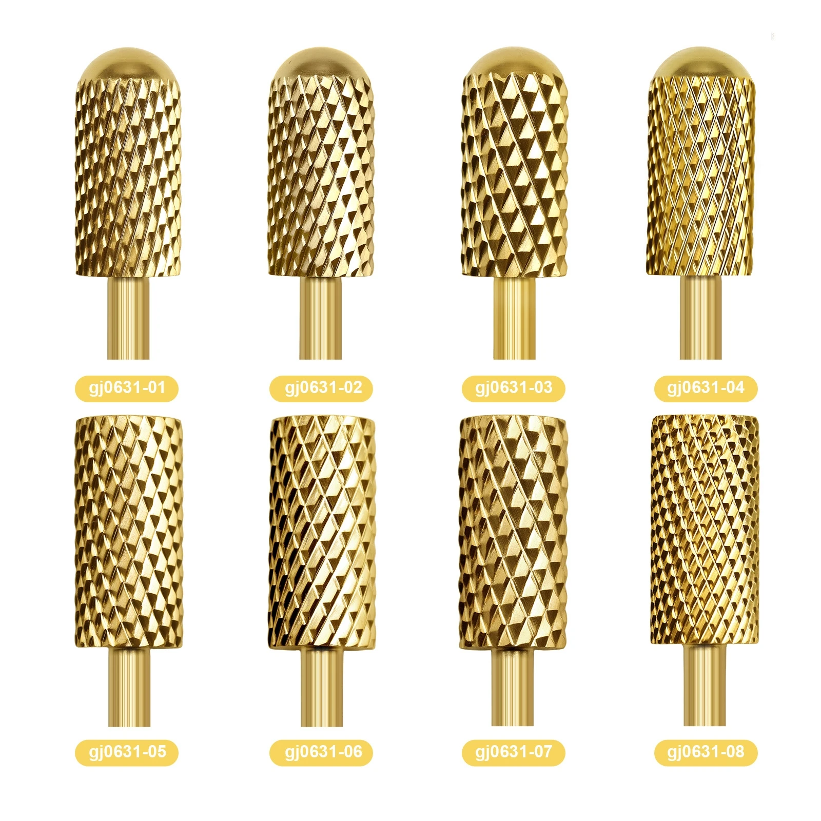 مجموعة لقم مثقاب أظافر ذهبية احترافية مكونة من 8 قطع من الفولاذ المقاوم للصدأ أدوات مانيكير وباديكير لملحقات آلات حفر الأظافر الكهربائية