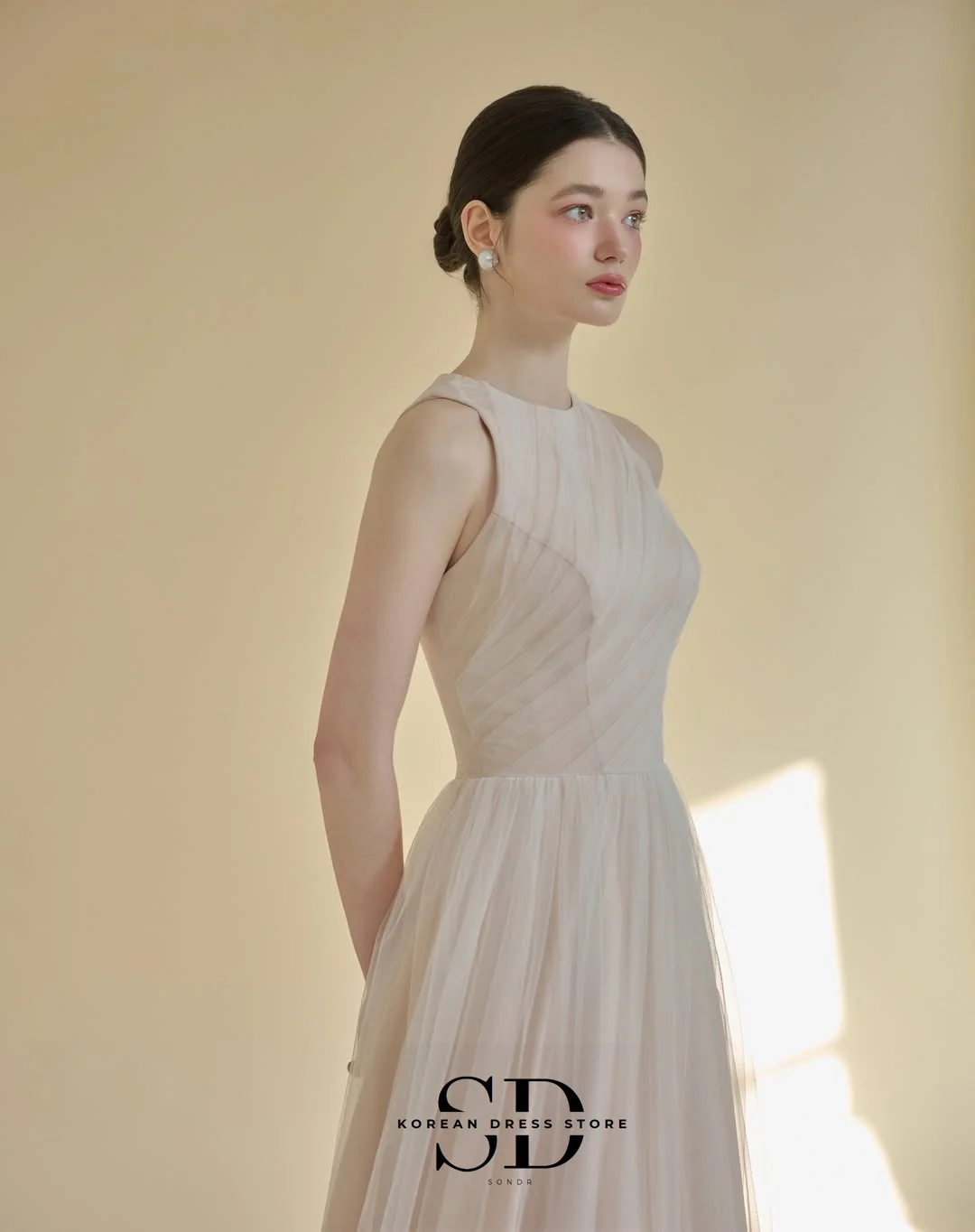 Sondr Koreaanse trouwjurken op maat gemaakte o-hals mouwloze bruiloftsreceptie jurk een lijn korset rugloze avondfeestjurken