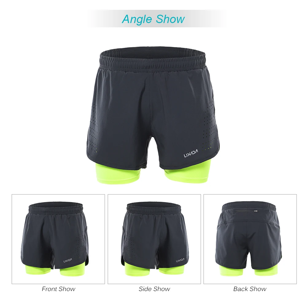 Lixada Men's 2-in-1 Running Shorts Quick Drying Breathable Active Training Exercise Jogging Cycling Shorts with Longer Liner image 2