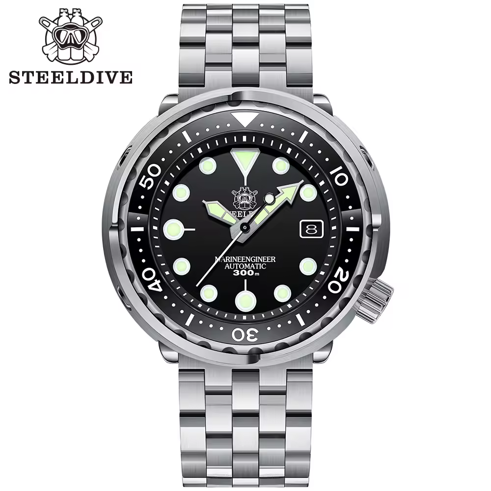 Steeldive SD1975 Black Dial moldura de cerâmica 30ATM 300m Aço inoxidável À prova d 'água NH35 Atum Mens Relógio de Mergulho