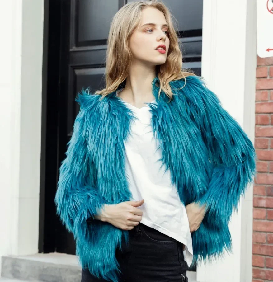Cappotto da donna Streetwear ragazze blu viola giacca in pelliccia sintetica giacca a vento Oversize manica lunga abbottonata Top capispalla 4xl