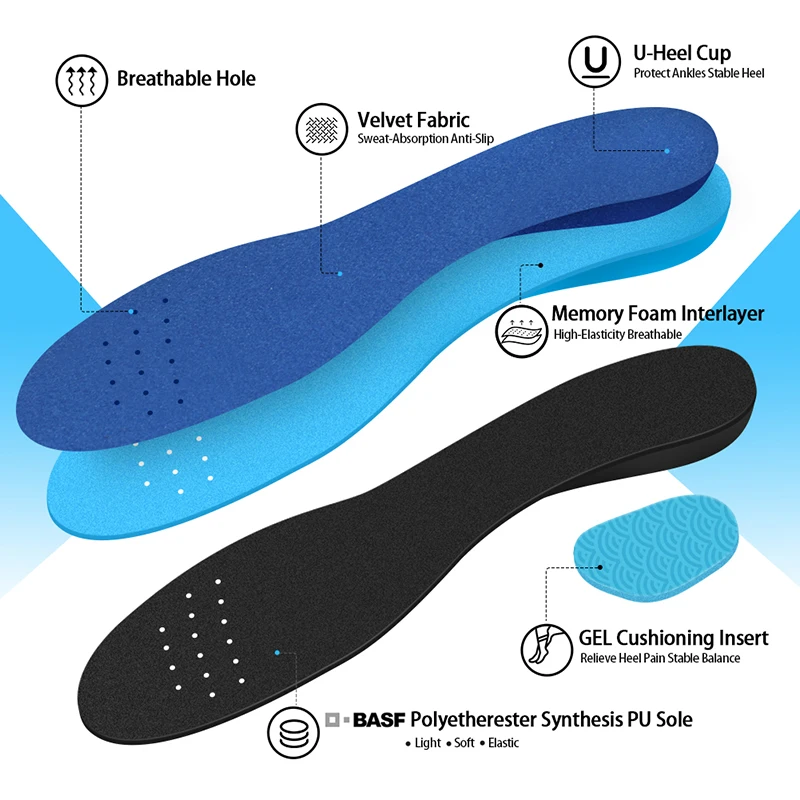 3ANGNI PU Material Quality One Pair Arch Support Ease Pressure Shock-Absorbant Sport Insole Solid Color Men Women All Applicable