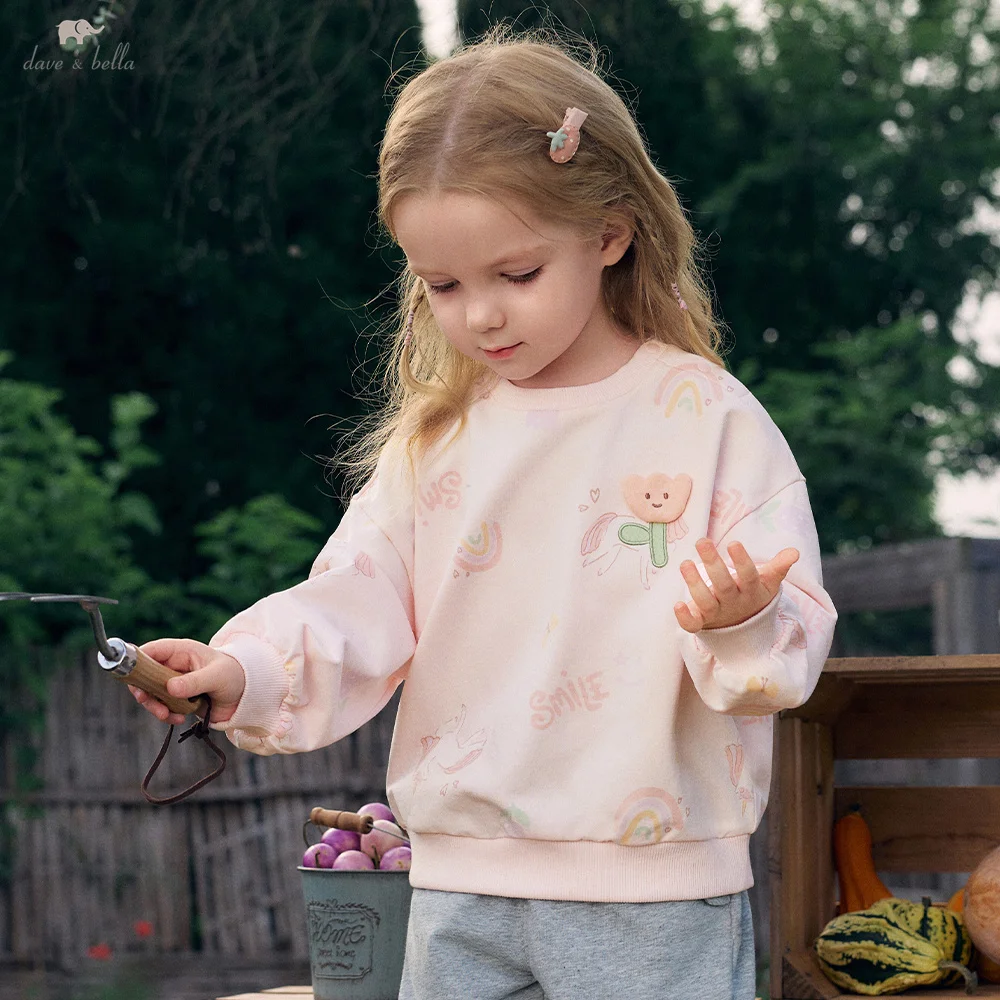 Dave Bella Pullover Top Children's Sweatshirt Fashionable Clothing For Girls Aged 4 to 12 Patterned Autumn Sportswear DB3262932