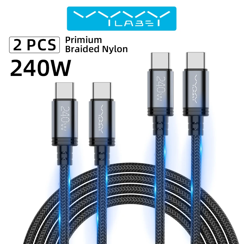 2Pcs 240W PD Cable USB C to USB C Cable Fast Charger Adapter Type C to C Cable Power Wire for Laptop Macbook Samsung iPad Drones