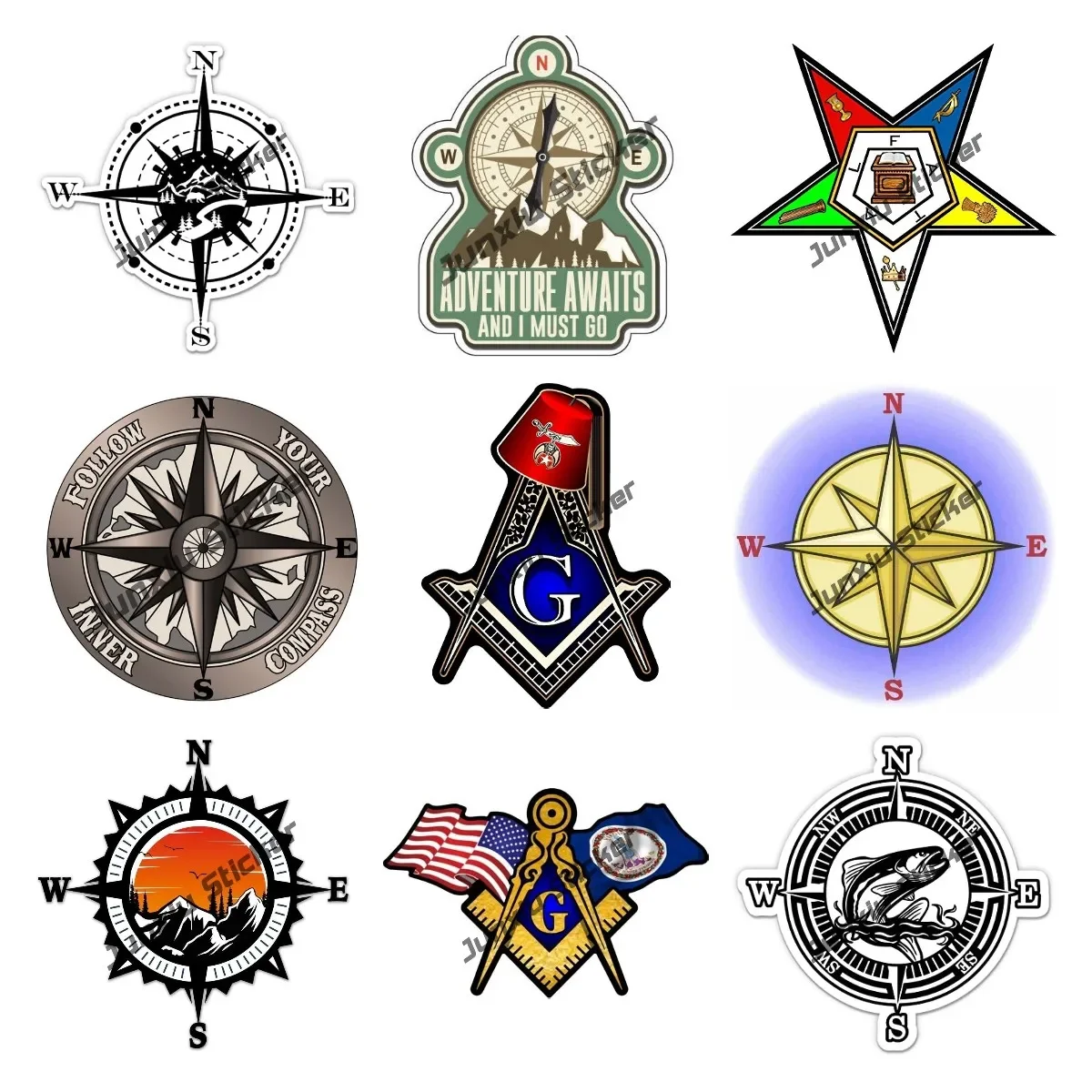 Compass Masonic Vinyl Decal Follow Your Inner Compass Car Sticker Automobiles Motorcycles Exterior Accessories PVC Decals