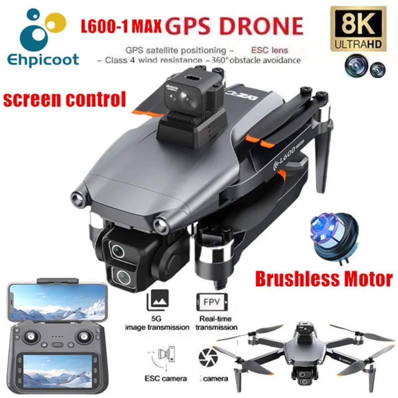 

Профессиональный L600-1 Pro MAX GPS Дрон 8K HD с двойной камерой и экраном 5G WIFI 360 ° Бесщеточный квадрокоптер для предотвращения препятствий