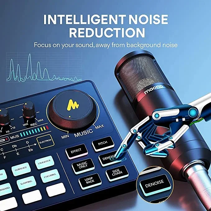 MAONO CASTER Professional Sound Card with 25mm Condenser Studio Microphones Podcast Audio Interface Live Streaming Bundle Mixers