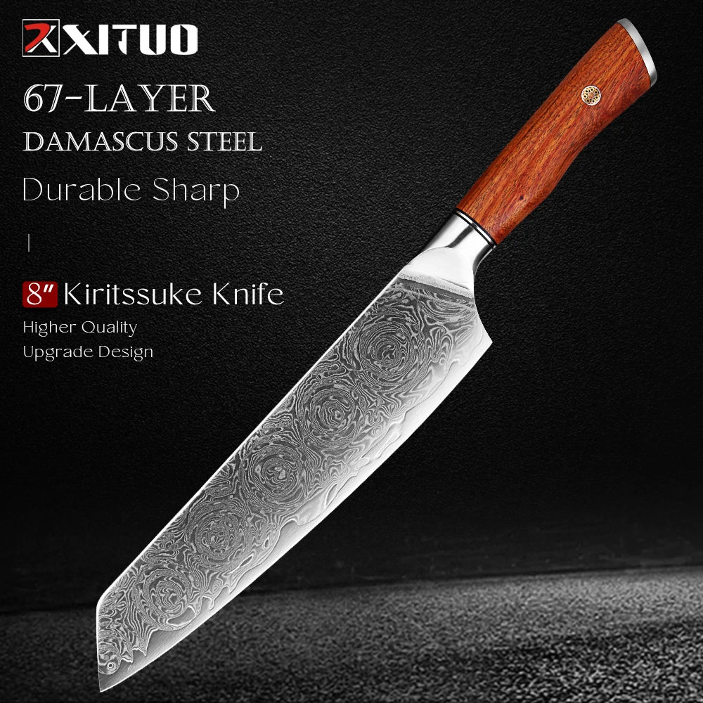 

Дамасский нож шеф-повара Кирицуке, 8-дюймовый острый кухонный нож, японская розетка VG-10 из нержавеющей стали, ультра острый кухонный нож