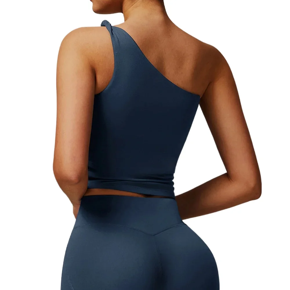 

One shoulder Vest Push-up Sports Bra Women Shock Proof Running Fitness Top Padded Workout Yoga Tanks Top Removable chest cushion