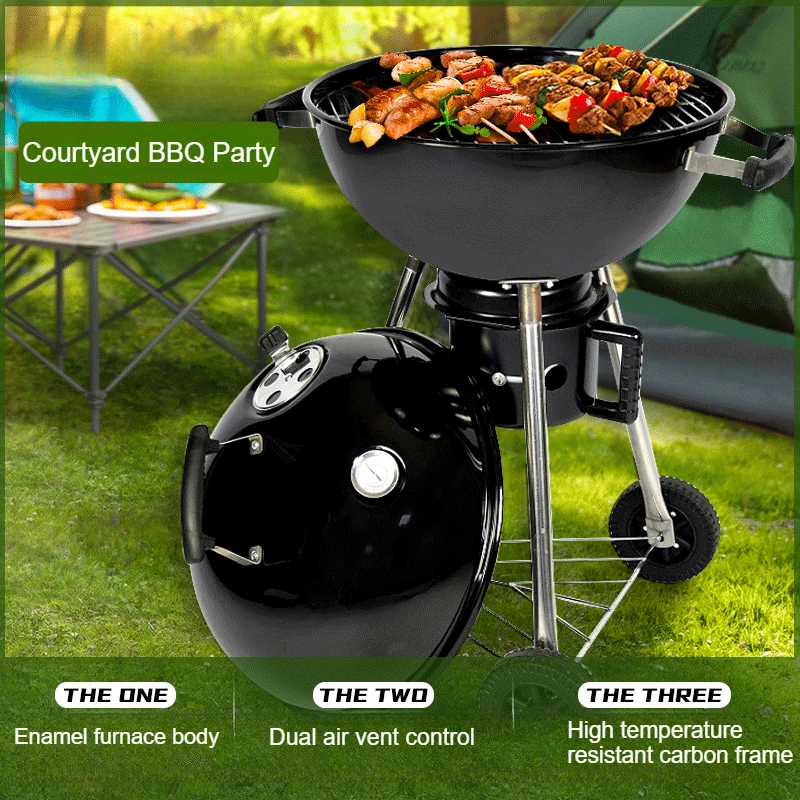 18.5-inch Home Outdoor Portable Push-pull Apple Shape Charcoal Barbecue Stove High Temperature Resistance and Non Stick Ash