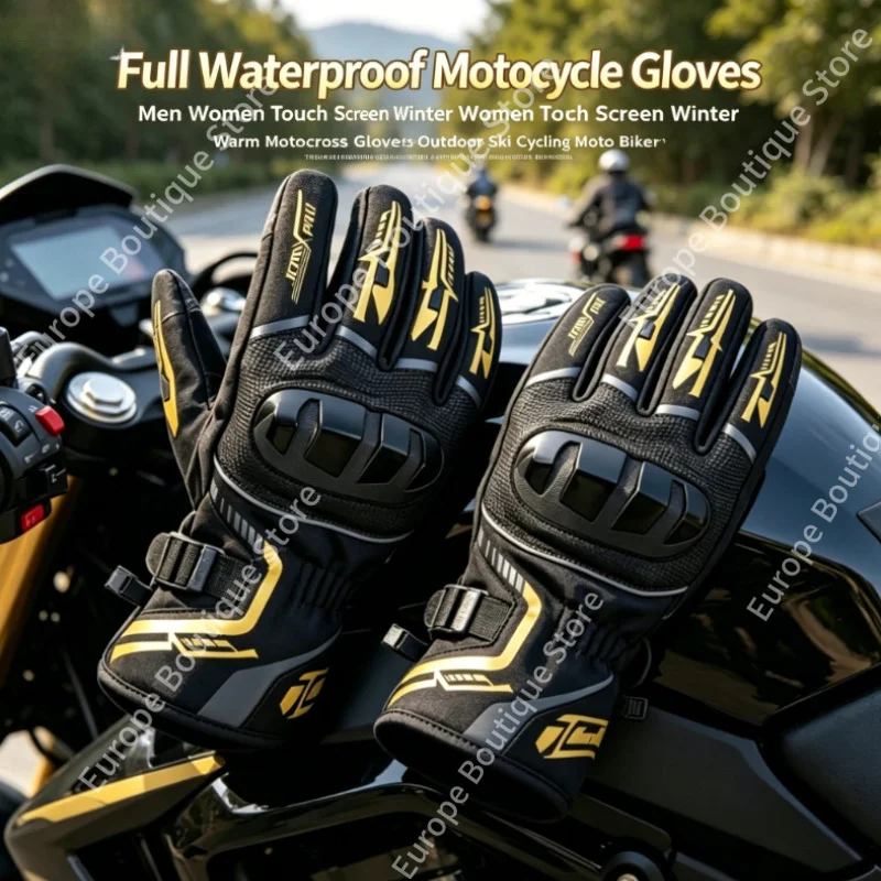 

2026 New Full Waterproof Touch Screen Winter Warm Motorcycle Gloves for Men Women Motocross Outdoor Ski Cycling Moto Biker Gold