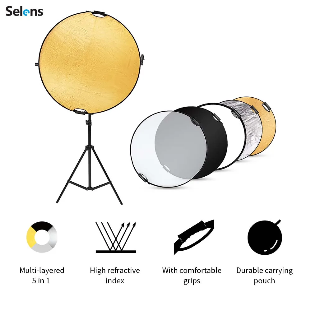 Portable 5in1 Photography Reflector Handheld Multi-folding With Adjustable Height Lamp Holder For Studio Outdoor Multi Shooting