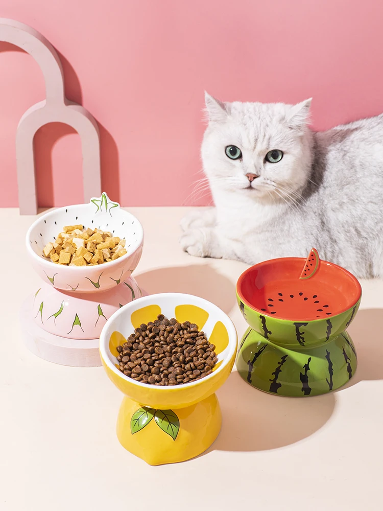 

Creative Fruit Ceramic Cat Bowl Elevated Tilted Puppy Dog Food Water Bowl Snack Dish Pet Feeder Drinker Cat Supplies Accessories