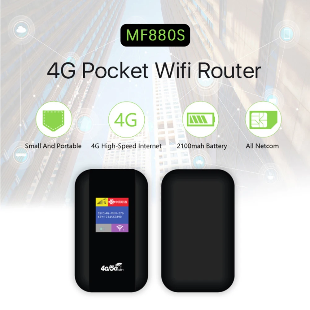 Portable Pocket 4G WiFi Router 150Mbps WiFi Router 2100mAh MiFi Modem with Sim Card Slot Wide Coverage for Outdoor Travel