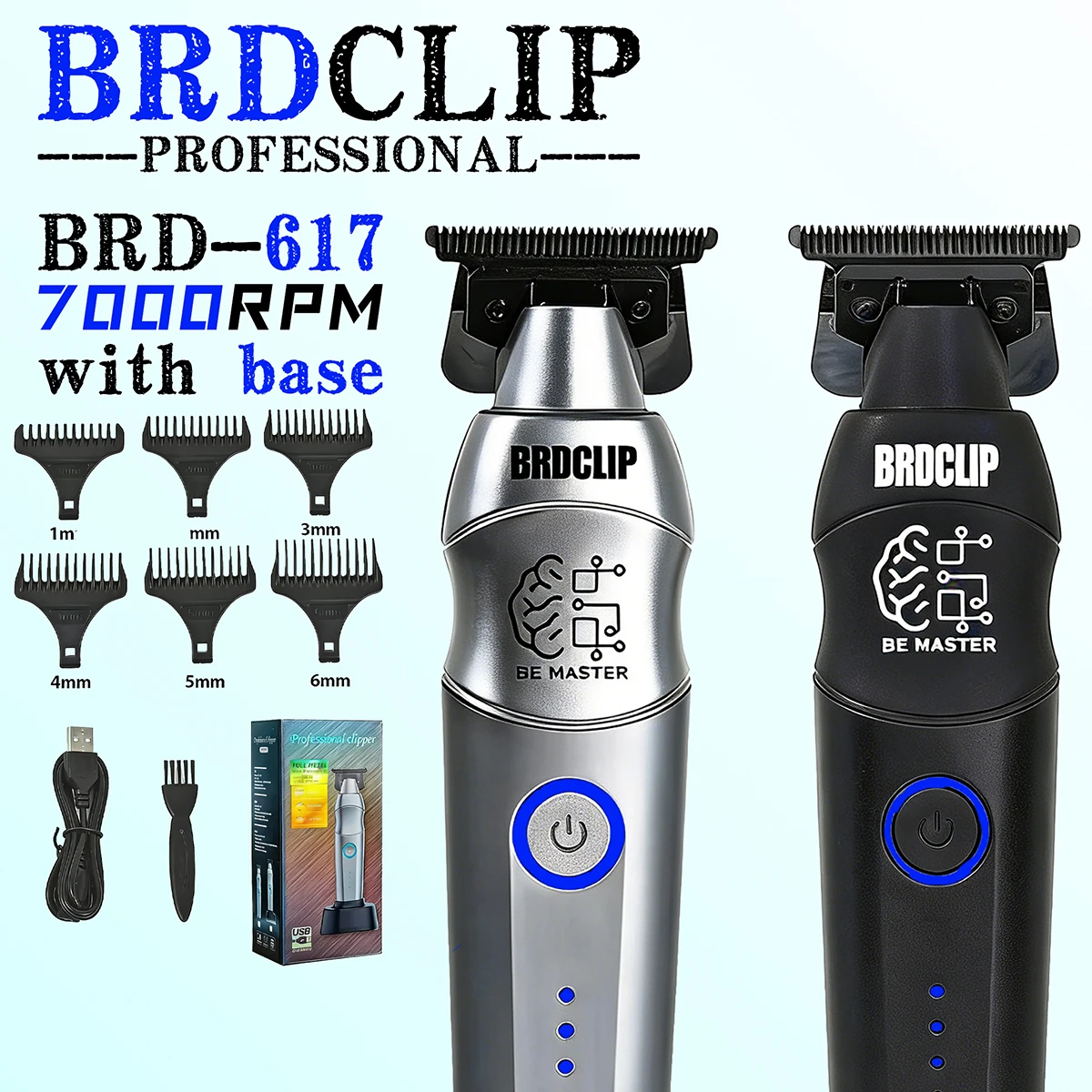 

BRD 617 Professional Electric Hair Clipper BRDCLIP Hair Trimmer 7000RPM with Base DLC Blade Metal Body Barber Shop Men's Machine