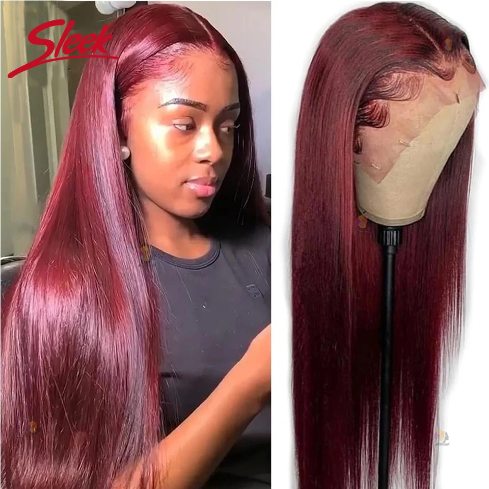 

Sleek Red 99J Human Hair Wig Brazilian Straight 13x4 Lace Front Part P4/27 Human Hair Wigs 100% Natural Remy Hair For Women