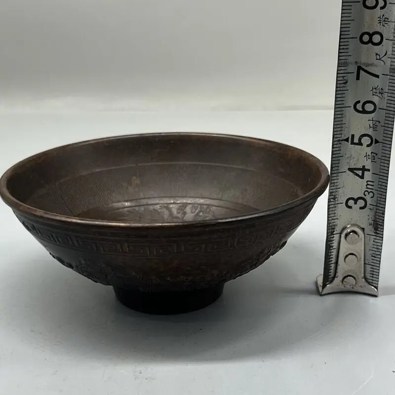 Collection chinese old bronze handmade fish statue bowl cup home decoration