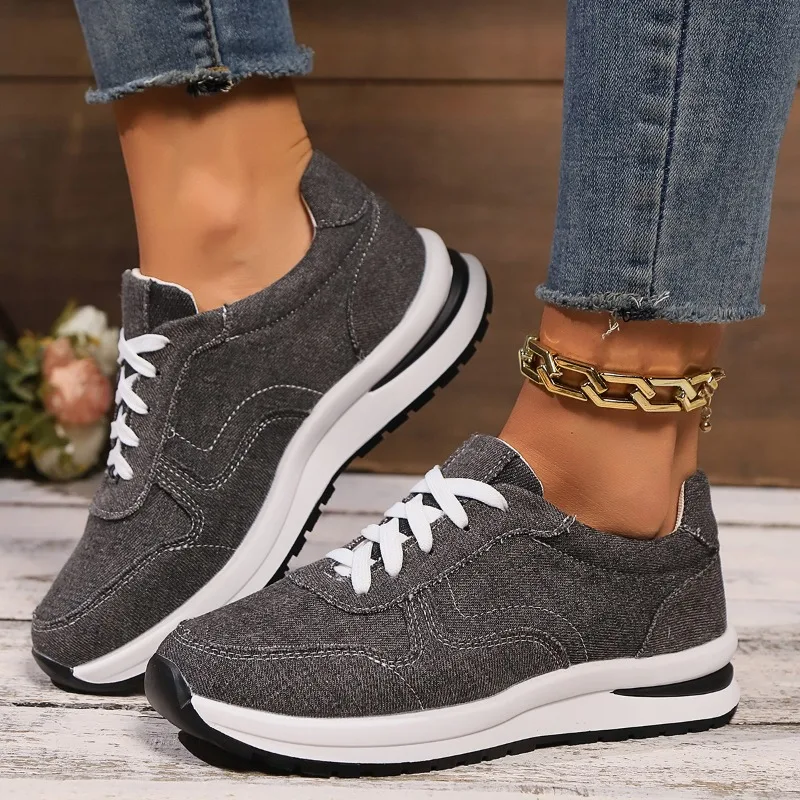 2024 Brand Lace-up Women\'s Vulcanized Shoes Fashion Solid Color Womens Casual Shoes New Round Toe Mesh Sneakers Zapatillas Mujer