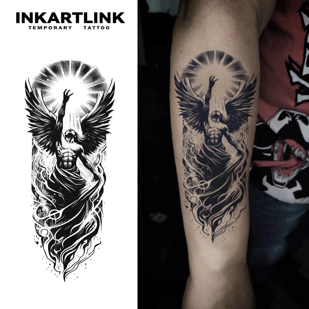 INKARTLINK Fallen Angel Tattoo-Aufkleber, dunkle Flügel, Tattoo-Totem, Gothic-Stil, wasserfester Aufkleber, für 2 Wochen, europäisch