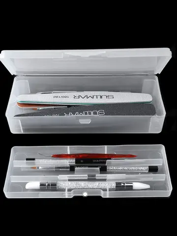 1Pc Rectangle Double-layer Nail Art Tool Empty Storage Box Tweezers Clippers Pens Polishing Nail Buffer Files Plastic Container