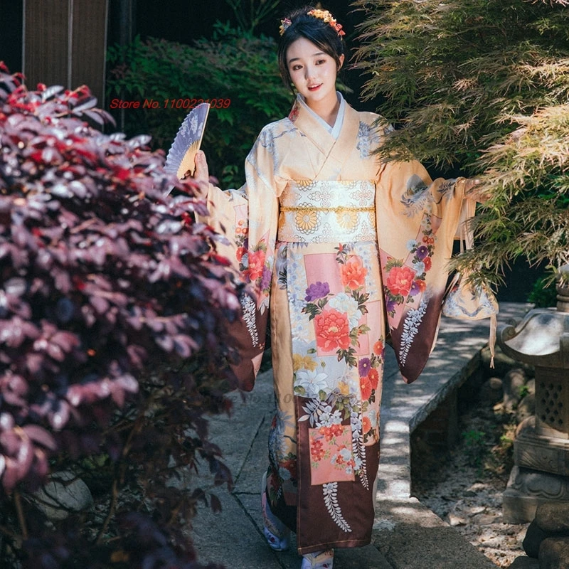 

2025 национальный цветочный принт женское японское кимоно винтажный хаори юката халат фотосессия традиционное сценическое платье