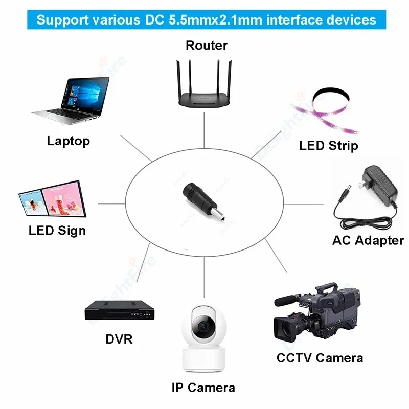 DC Power Plug Connector Adapter, Jack Panel Mount, Terminal Converter for Laptop, 5.5x2.1mm, Feminino para 5.5x2.5mm