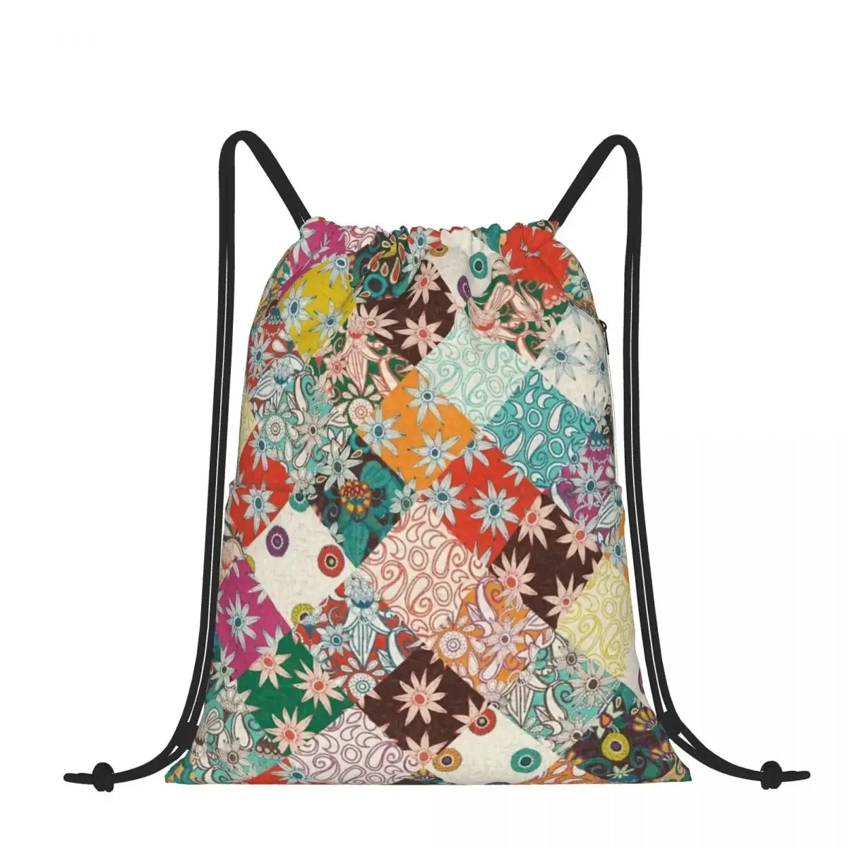

Drawstring Backpack Sarilmak Patchwork Shoulder Bag Zipper Pocket Sports & Travel Hikes Portables Bag