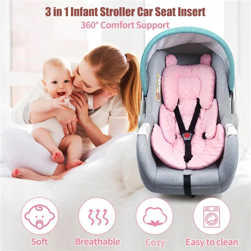 3 In 1 Reversible Baby Stroller Car Seat Cushion Thickened Infant Head and Body Support Inseart Universal Baby Pram Seat Pad