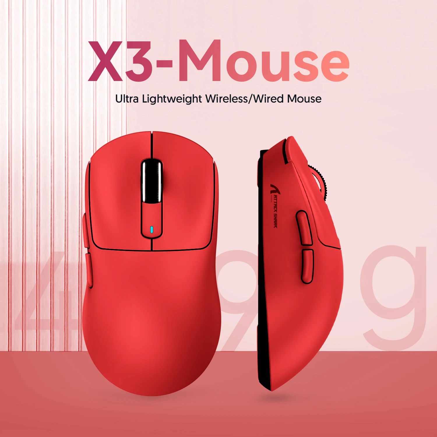 ATTACK SHARK X3 Tri-Mode-Gaming-Maus, PixArt PAW3395-Sensor, 26K DPI, 49g Ultralight, BT/2,4G Wireless/Wired, für PC-Gamer