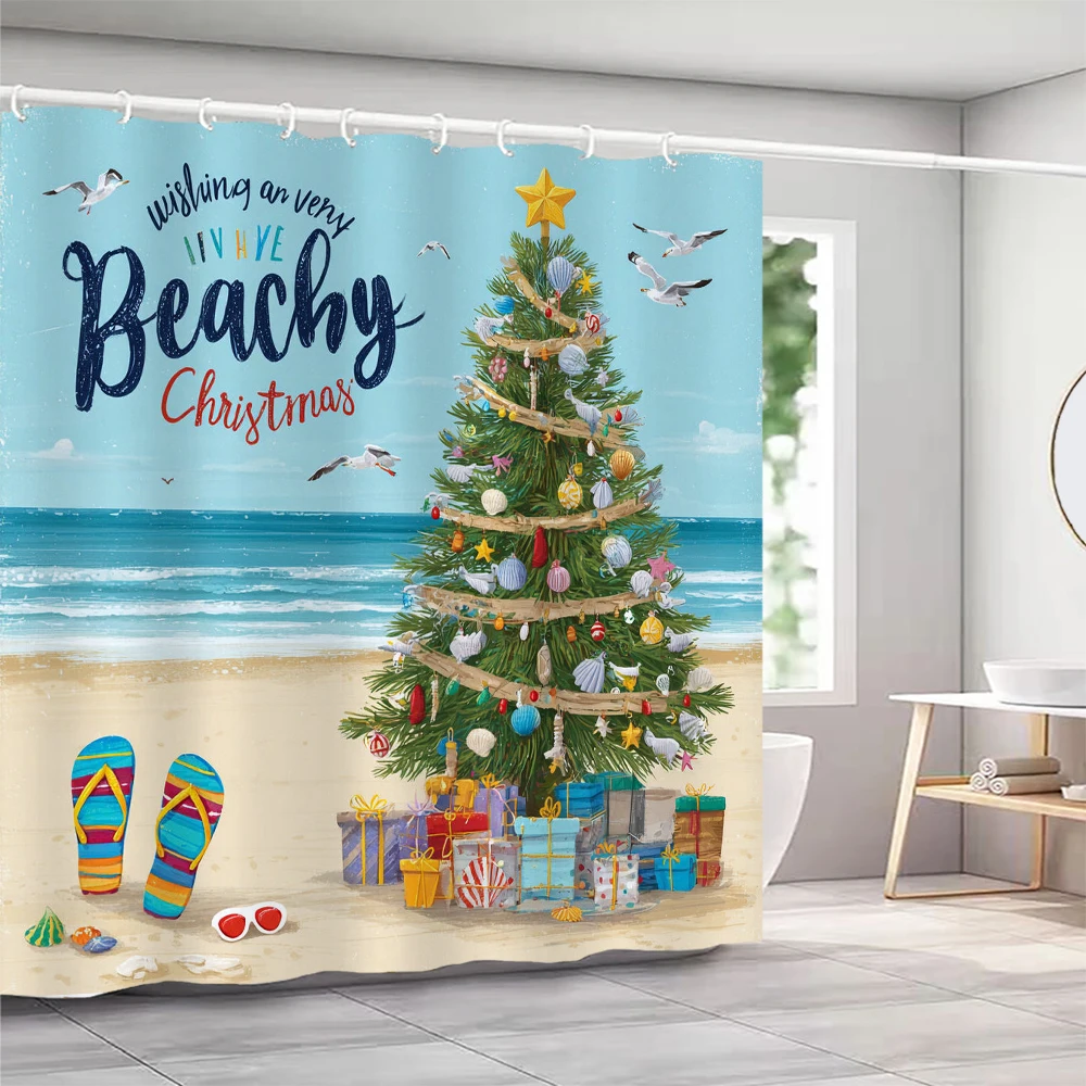 

Christmas tree Decoration Pattern Shower Curtain, Bathroom Decoration Shower Curtain, Waterproof Shower Curtain with Hooks