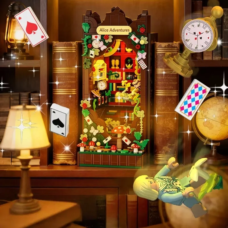 

Book Nook Series Wonderland Reflection Building Blocks Set With Lights And Bunny Creative Decor Kid's Toy Easter Gifts rabbit