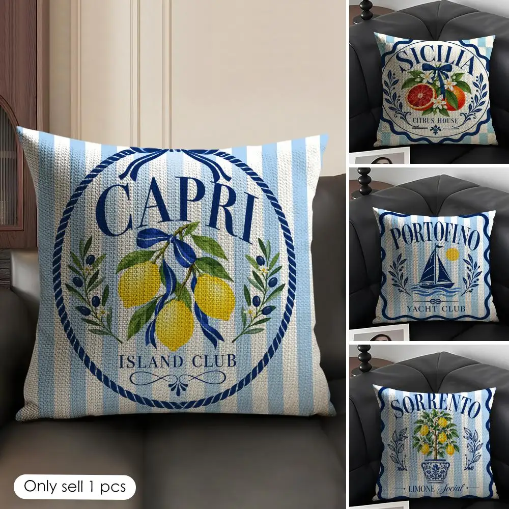 Amalfi Coast Lemon Cushion Cover Skin-Friendly Organic Linen Pillow Cover Durable Hypoallergenic Washable Soft