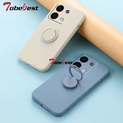 360 Finger Ring Phone Holder Silicone Case For Xiaomi Redmi Note 13 13R 12 Pro Plus 4G 5G Square Soft Back Cover