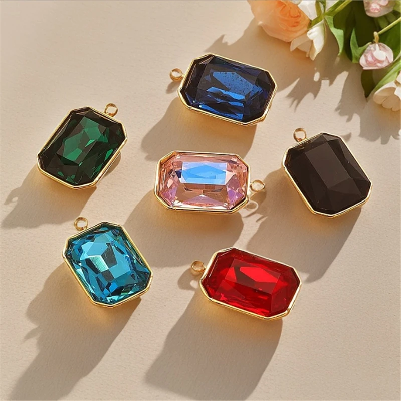 20Pcs/Lot High Quality Stainless Steel Crystal Square Charms DIY for Pendant Necklace Earrings Jewelry Findings Accessories