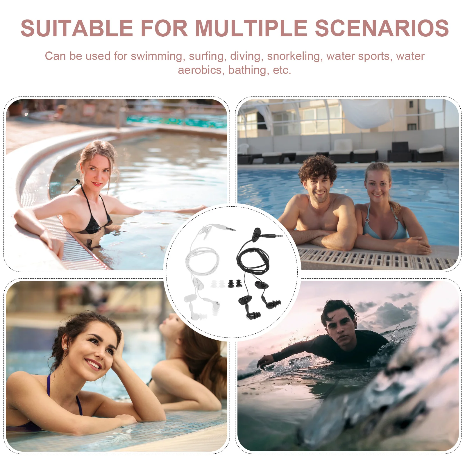 

2Pcs Waterproof Swimming Earphones Underwater Ear Plugs Comfortable Ear Protector for Diving Water Sports Bathing Music