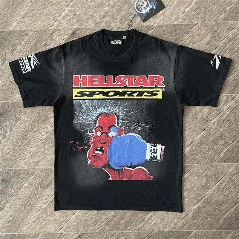 

24ss Knock Out Tee Мужчины Женщины Лучшее качество Мытая черная футболка большого размера из чистого хлопка