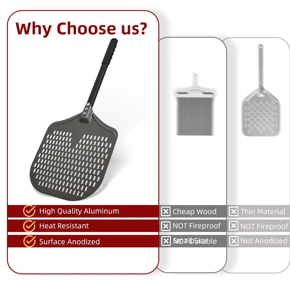 Aluminum Shape Pizza Turner, 12 Inch Short Handle Pizza Peel Turning Paddle, Nonstick Shoel Kitchen Baking Utensils