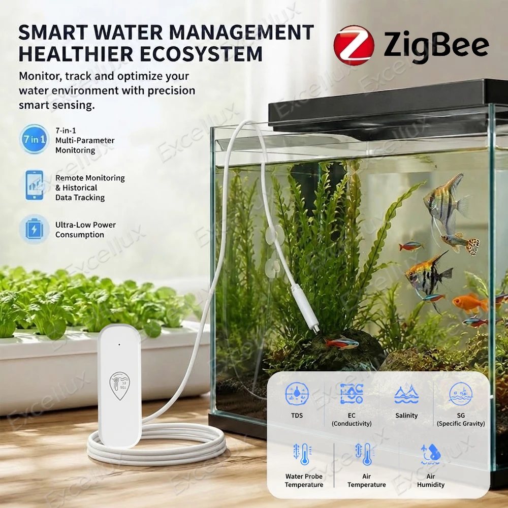 Zigbee Temperatur- und Feuchtigkeitssensor mit optionalem Temperaturfühler, 7-in-1 Wasserqualitätsmonitor, TDS EC Salzgehalt SG-Messgerät, kompatibel mit Z2M – Detail 4