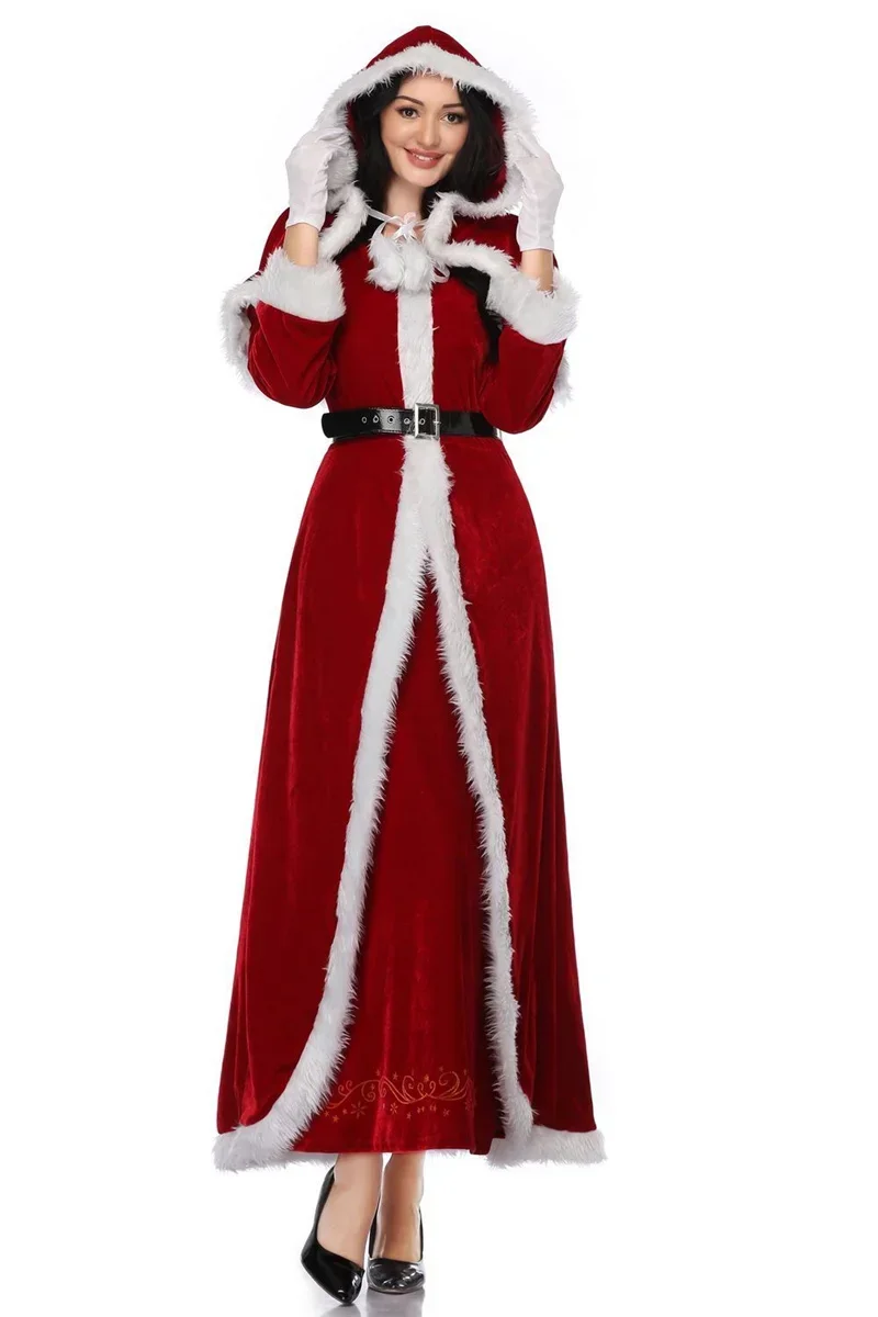 Deluxe Classic Mrs. Claus Christmas Costume Xmas Party Santa Claus Cosplay Women Red Dress