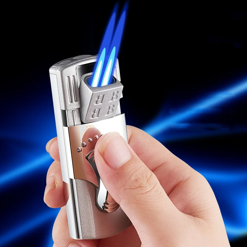 Portable Metal Windproof Double Jet Flame Butane Gas Cigar Lighter High Temperature Resistance Hidden Ignition Nozzle Lighter