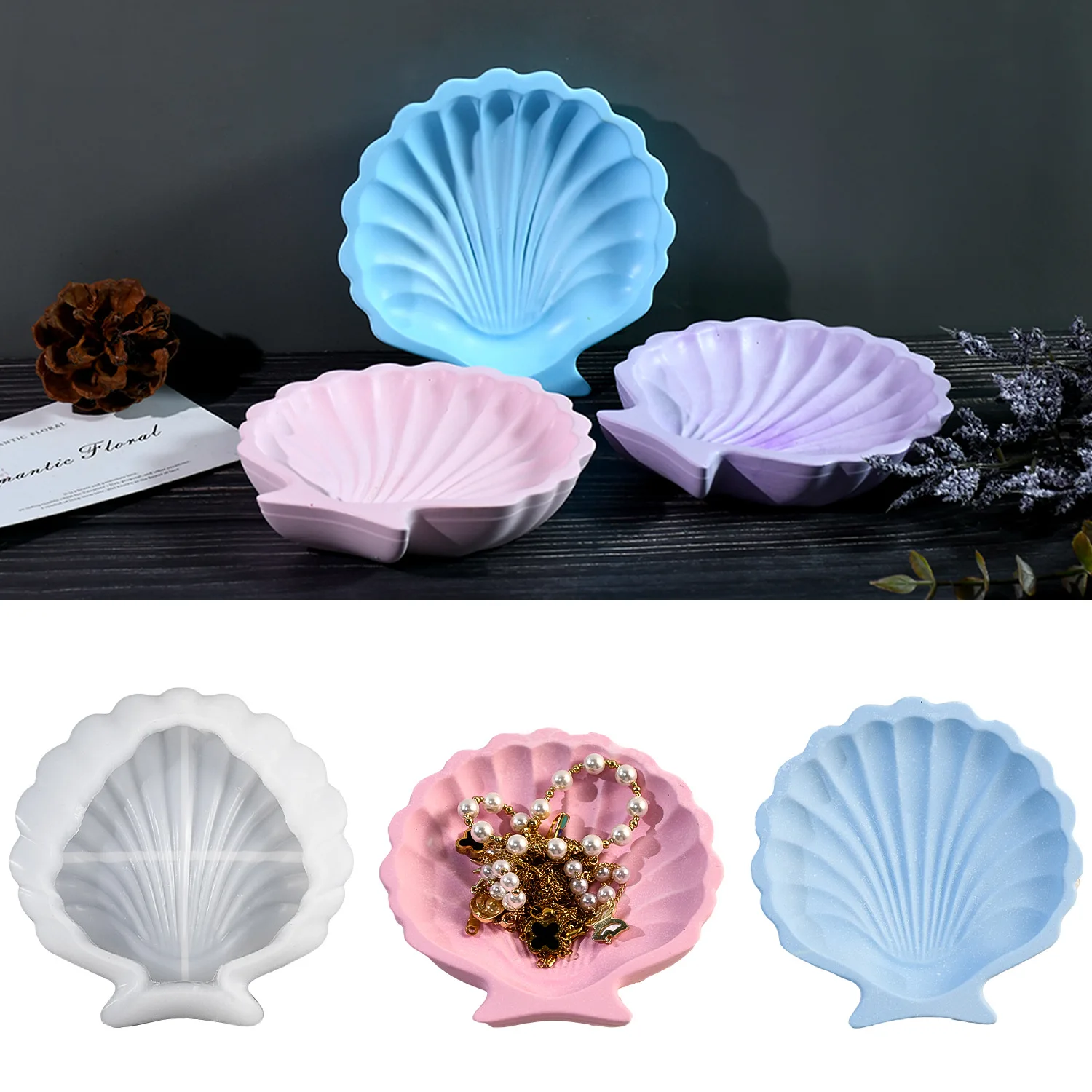 DIY Glue Mold Ocean Shell Tray Silicone Mold Home Plaster Dish Storage