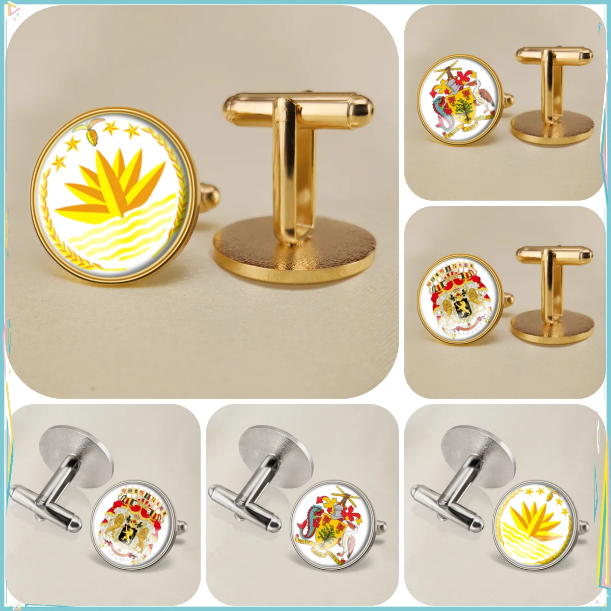 Bangladesh Barbados Belgium National Emblem Flag Cufflinks