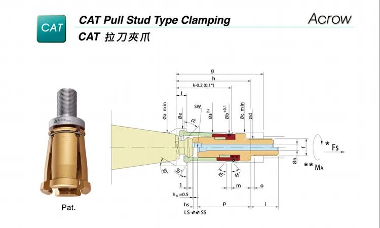 Taiwan original ACROW Marurong male thread CAT DIN30 40 50 high-speed spindle pull jaw