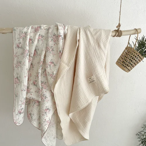 신생아 모슬린 배넷저고리 랩 플로럴 코튼 부드러운 아기 수신 담요, 남아 여아 모슬린 수면 담요, 여름 