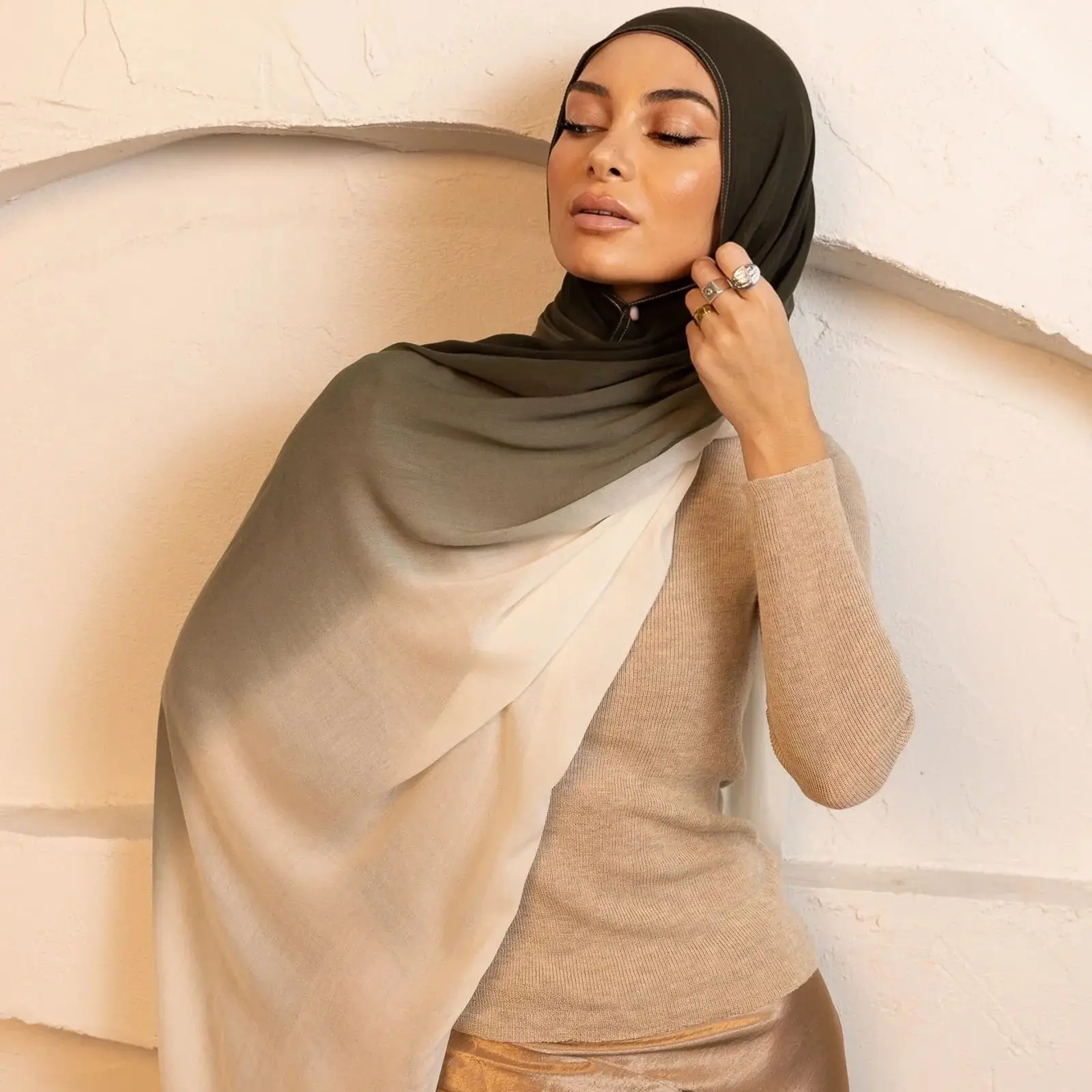 Bufanda Hijab de rayón de algodón degradado para mujer, chales envolventes para la cabeza de alta calidad, diadema musulmana, turbante islámico de talla grande 180*70cm